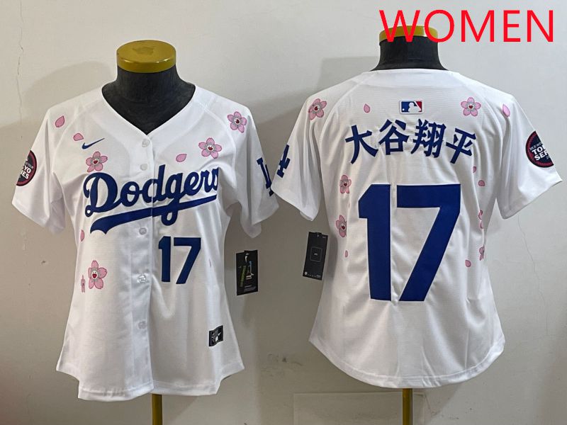 Women Los Angeles Dodgers 17 Ohtani White Sakura Edition 2025 Nike MLB Jersey style 16